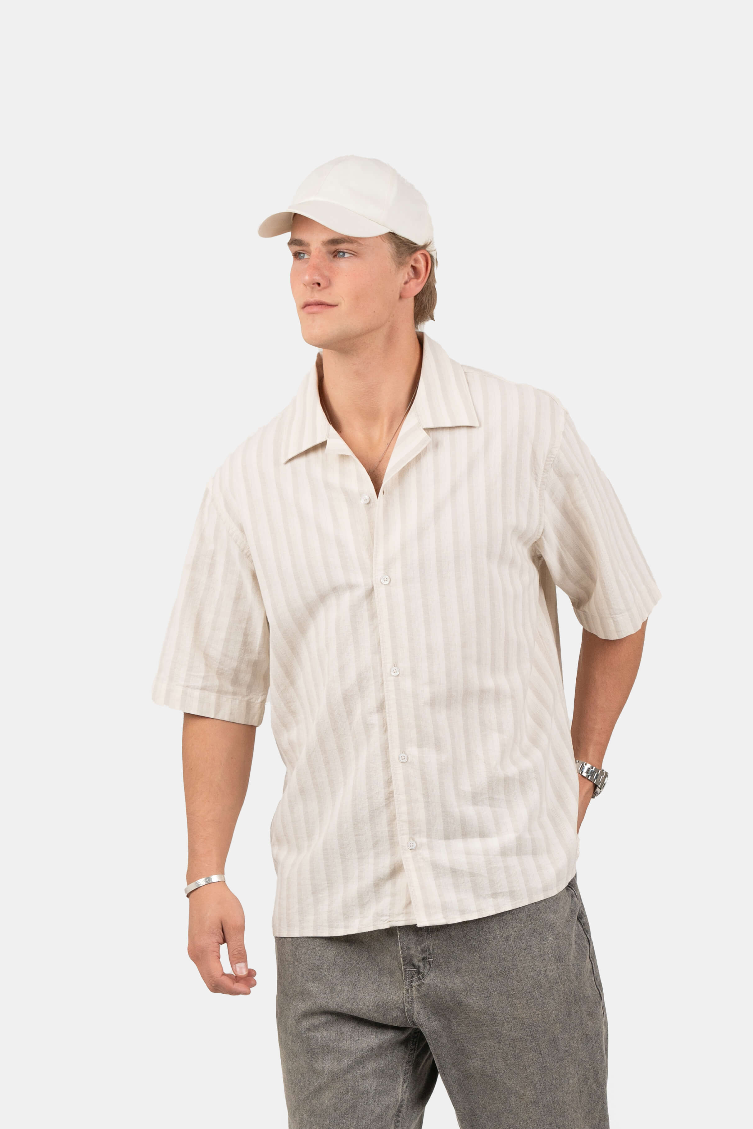 Kortærmet Hørskjorte Beige Stribet | Skagen-clothing.dk